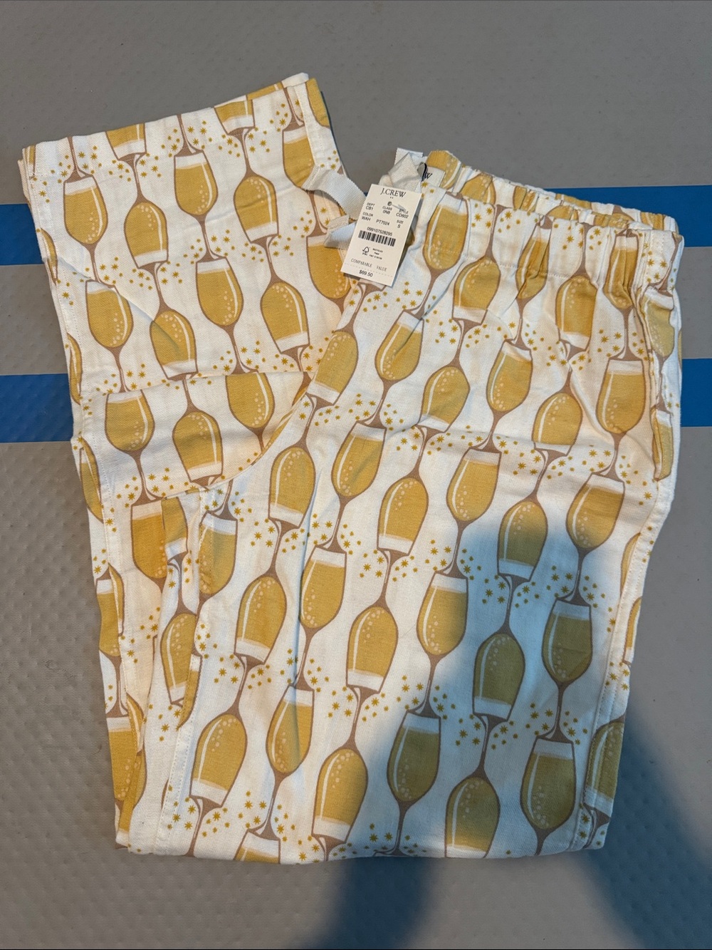 J. Crew White and Gold Champagne Glass Print Pajama Bottoms